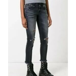 R13 Biker Boy Albany with rips Jeans Sz 24 R13W0087-297 Whiskered Raw Hem (V1